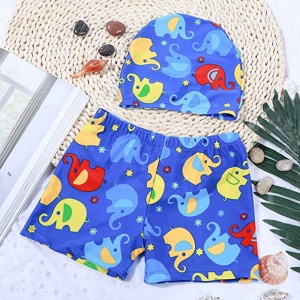 Set pantaloni de baie pentru baieti cu casca asortata, tematica lumea acvatica, model familie fericita de elti, multicolor - Img 4