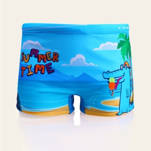 Set pantaloni de baie pentru baieti cu casca asortata, tematica lumea animalelor vesele, model pofticios summer time, turcoaz - Img 4