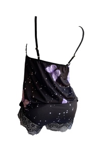 Set pijama, haine de stat in casa sexy cu dantela, 2 piese, cu fluturasi, negru - Img 2