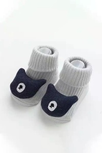 Sosete copii, calduroase, antiderapante, accesorizate, gri cu ursulet - Img 3
