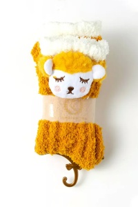 Sosete dama, calduroase, moi, accesorizate, model sleepy face, marime universala, galbene - Img 2