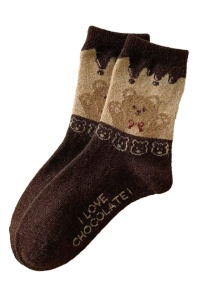 Sosete dama, model calduros cu ursuleti, tematica cozy bear, marime 38 – 42, maro inchis
