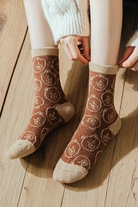 Sosete dama, model calduros cu ursuleti, tematica cozy bear, marime 38 – 42, caramel - Img 2