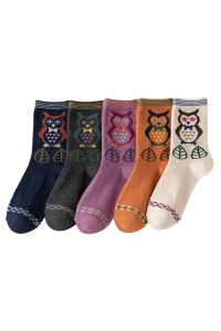 Sosete dama, set 5 perechi, model calduros, imprimeu cu bufnite prietenoase, tematica I love owls, marime 38 – 42, multicolore