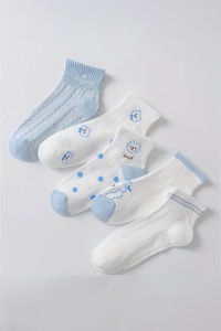 Sosete dama, set 5 perechi, model cu buline si ursuleti, peste glezna, tematica blue world, marimea 36 – 42, alb cu albastru - Img 2