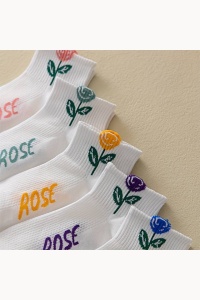 Sosete dama, set 5 perechi, model cu floare peste glezna, tematica perfect rose, marimea 36 - 42, alb cu multicolor - Img 4