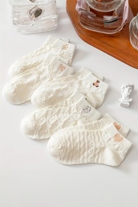Sosete dama, set de 5 perechi, model cute cu cusaturi in evidenta, pe glezna, tematica white party, marimea 36 - 42, alb - Img 2