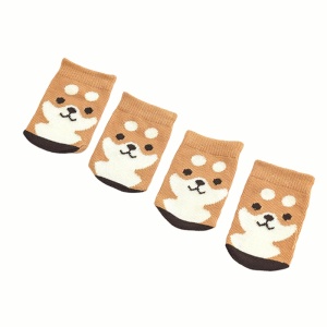 Sosete pentru mobila, protectie pentru picioarele scaunelor, model tip husa anti zgariere cu imprimeu catel simpatic, tematica fashion home, marime universala, maro