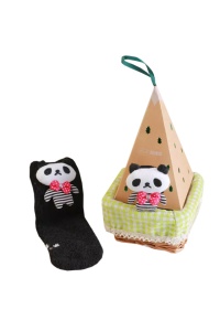 Sosete unisex, calduroase, moi, accesorizate, marime 36-42, glob de Craciun tip piramida din carton, M2, negre cu panda - Img 2