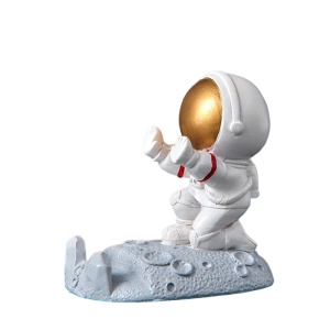Suport creativ pentru telefonul mobil, pentru birou, model astronaut, tematica primul om pe luna, auriu