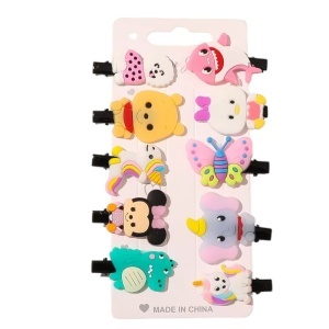 Accesorii de par tip agrafe, set 10 bucati, accesorizate cu personaje haioase, model vesel si versatil, tematica puterea culorilor, multicolor