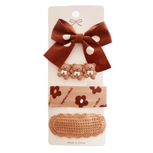 Accesorii de par, tip clema, set 4 piese, funda si ursuleti, maro deschis - Img 2