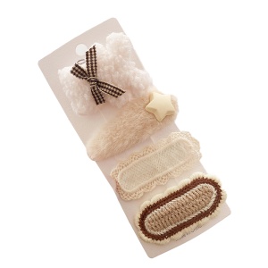 Accesorii de par, tip clema, set 4 piese, ursulet, alb