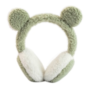 Acoperitori pentru urechi, protectie impotriva frigului, model casti dama pufoase cu urechiuse de ursulet, tematica funny winter, marime universala, verzi