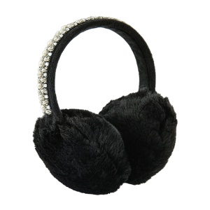 Acoperitori pentru urechi, protectie impotriva frigului, model casti dama rotunde, accesorizate cu margelute, tematica royal fashion, marime universala, negre
