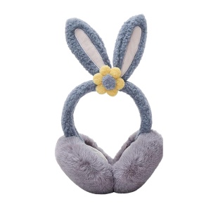 Acoperitori pentru urechi, protectie impotriva frigului, model casti dama cu urechiuse de iepuras si fundita, tematica flower bunny, marime universala, albastru