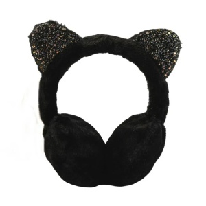 Acoperitori pentru urechi, protectie impotriva frigului, model casti dama pufoase, tematica fancy winter cat, marime universala, negre