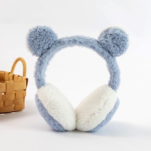 Acoperitori pentru urechi, protectie impotriva frigului, model casti dama pufoase cu urechiuse de ursulet, tematica funny winter, marime universala, albastre - Img 3