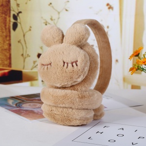 Acoperitori pentru urechi, protectie impotriva frigului, model casti pentru copii, tematica sleepy bunny, marime universala, maro - Img 2