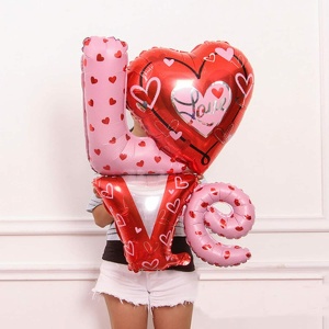 Balon iubire, decor inima si scris „Love“, rosu - Img 3