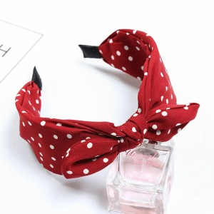 Bentita pentru par, model feminin, cu imprimeu buline chic si detaliu fundita, marime universala, rosu inchis - Img 3