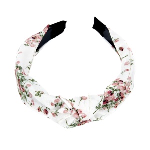 Bentita pentru par, model nod de cravata imprimeu floral, alba, marime standard