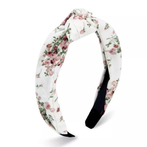 Bentita pentru par, model nod de cravata imprimeu floral, alba, marime standard - Img 4