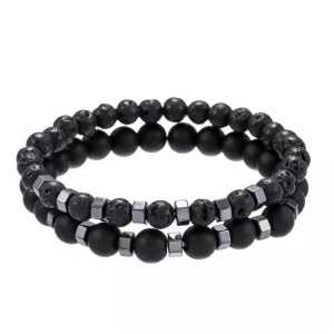 Bratara barbati, model casual, set 2 piese, negru,
