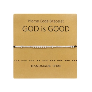 Bratara cod morse “Dumnezeu este bun” “God is Good”, argintiu, creata manual, neagra, , unisex