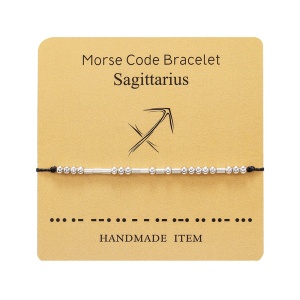 Bratara cod morse zodiac sagetator, argintiu, creata manual, neagra, , unisex