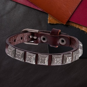 Bratara cu accesorii multiple, model retro, reglabila, tematica vintage style, unisex, maro inchis, - Img 4