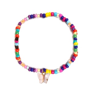 Bratara cu pandantiv in forma de fluture, margele multicolore, dama