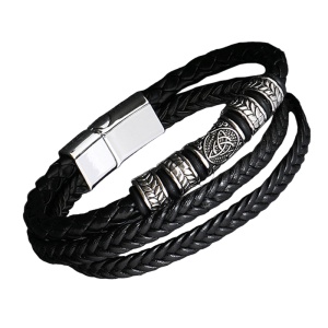 Bratara cu rune celtice si accesorii multiple, model funie impletita, tematica mistery world, unisex, neagra,