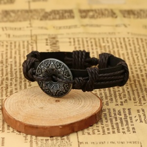 Bratara cu rune si amuleta vikinga, model nordic, reglabila, unisex, neagra, - Img 3