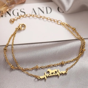 Bratara dama, dublata, model horse freedom, pandantiv calut si puls, cu accesorii bilute, reglabila, aurie - Img 2