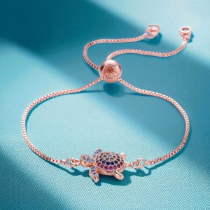Bratara dama, model delicat tip tenis cu pandantiv broscuta, tematica cute and trendy, reglabila, rose gold - Img 4