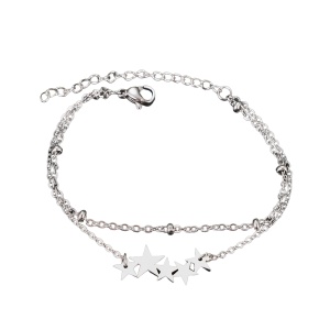 Bratara dama, model dublat cu accesorii bilute, tematica night sky, pandantiv fantezie de stelute, reglabila, argintie