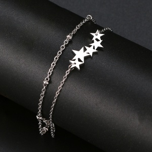 Bratara dama, model dublat cu accesorii bilute, tematica night sky, pandantiv fantezie de stelute, reglabila, argintie - Img 3