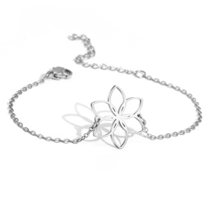 Bratara dama, model floral delicat, pandantiv floare, reglabila, argintie