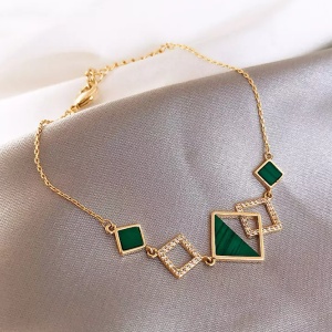 Bratara dama, model geometric cu cristale, aurie cu verde, reglabila - Img 4