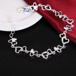 Bratara dama, model heart world, accesorii inimioare multiple, reglabila, argintie - Img 2