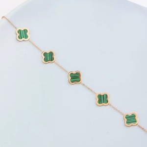 Bratara dama, model norocos, M2, trifoi cu 4 foi, bronz, reglabila, cu accesorii verzi - Img 3