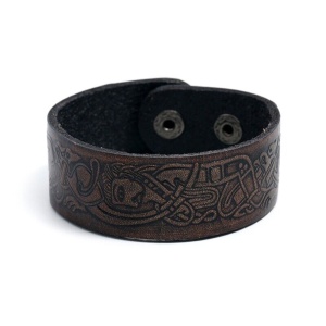 Bratara de piele ecologica, cu model imprimat istoric, tematica old fashion, unisex, maro inchis, - Img 2