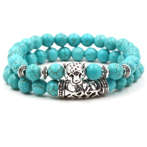 Bratara din roca semipretioasa, pandantiv leopard, creata manual, turcoaz, unisex