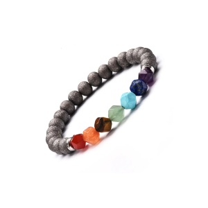 Bratara energetica creata manual, din roca vulcanica, 7Chakras, pietre semipretioase, unisex, sidefata, gri - Img 2