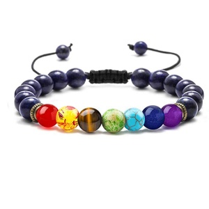 Bratara energetica creata manual, din roca vulcanica , 7Chakras, pietre semipretioase, unisex, reglabila, albastru navy