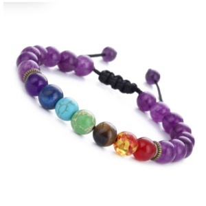 Bratara energetica creata manual, din roca vulcanica , 7Chakras, pietre semipretioase, unisex, reglabila, mov - Img 2