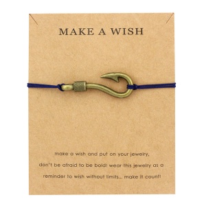 Bratara make a wish, tip sfoara, pandantiv carlig de undita cu snur albastru inchis, unisex