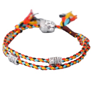Bratara, model prietenie impletitura, cu accesorii argintii, multicolora cu negru, unisex