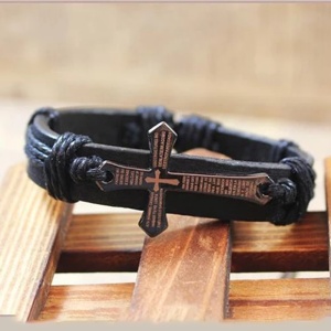 Bratara, model retro, accesoriu cruce, neagra, dimensiune reglabila cu snur, unisex - Img 4